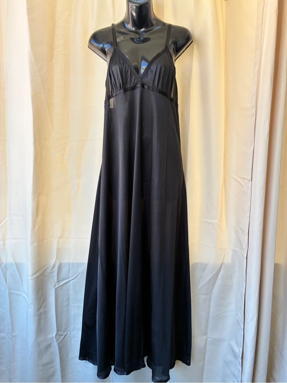 Vintage Black Nylon Satiny Nightgown Maxi Slip Dress